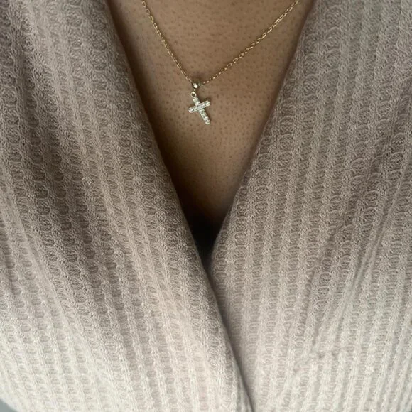 Neiman Marcus 14K Gold Plated Cross Necklace - Picture 1 of 4